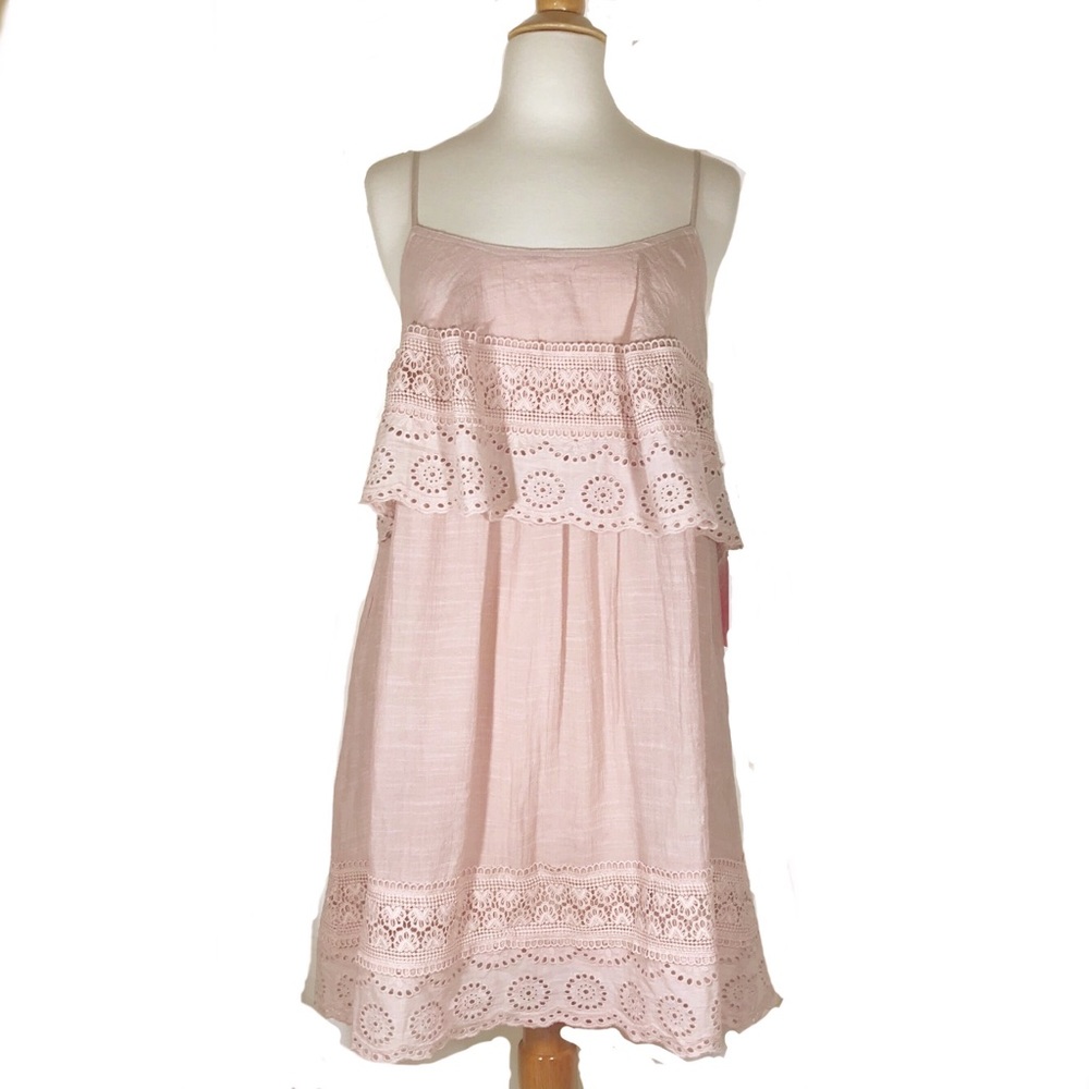 ONETHELAND Pink Ruffle Macrame LaceBoho Mini Dress